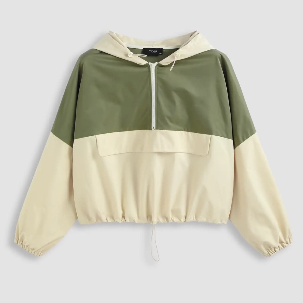 CIDER WOVEN CONTRASTING DRAWSTRING ZIP UP JACKET